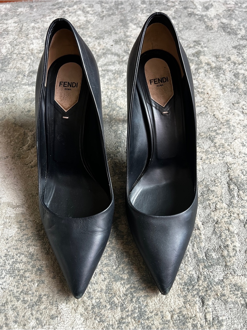 Fendi Black Leather Pointed Toe Stiletto Pumps - Size 39.5